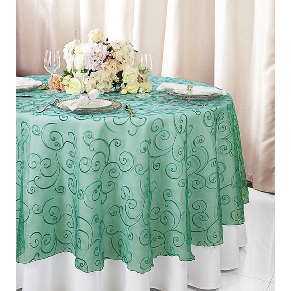 Wedding Linens Inc. 108" Round Seamless Embroidered Organza Table Overlay Tablecloth - Jade