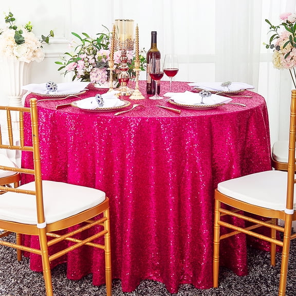 Wedding Linens Inc. 108" Round Sequin Taffeta Tablecloth - Fuchsia