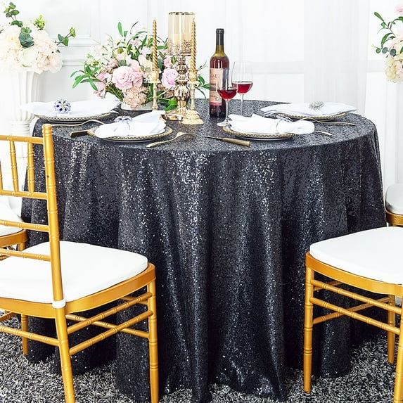 Wedding Linens Inc. 108" Round Sequin Taffeta Tablecloth - Pewter / Charcoal
