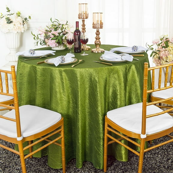 Wedding Linens Inc. 108" Seamless Round Crushed Taffeta Tablecloth Crinkle Taffeta Tablecloths - Moss Green