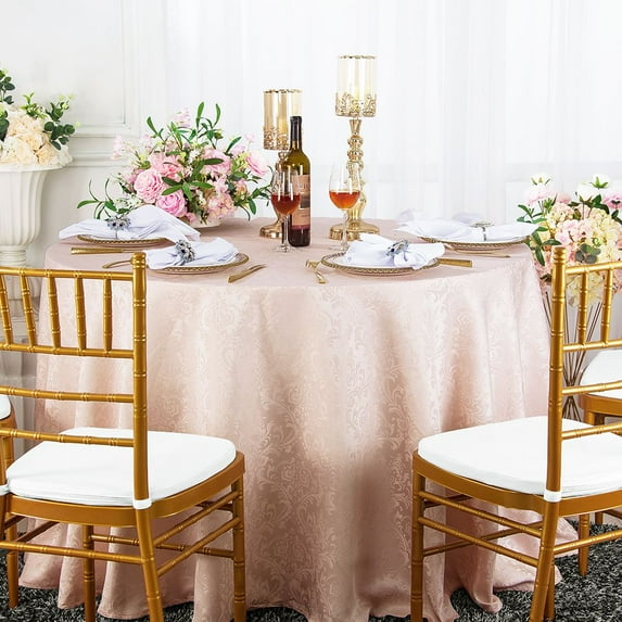 Wedding Linens Inc. 108" Seamless Round Jacquard Damask Polyester Tablecloths - Blush Pink