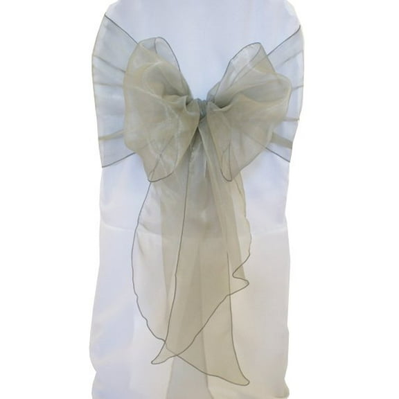 Wedding Linens Inc. (10pcs) 12" x 116" Organza Sheer Chair Sashes Chair Sash Bow ties with Angle end style for Wedding Party Catering Banquet Decoration Events - Silver / Gray