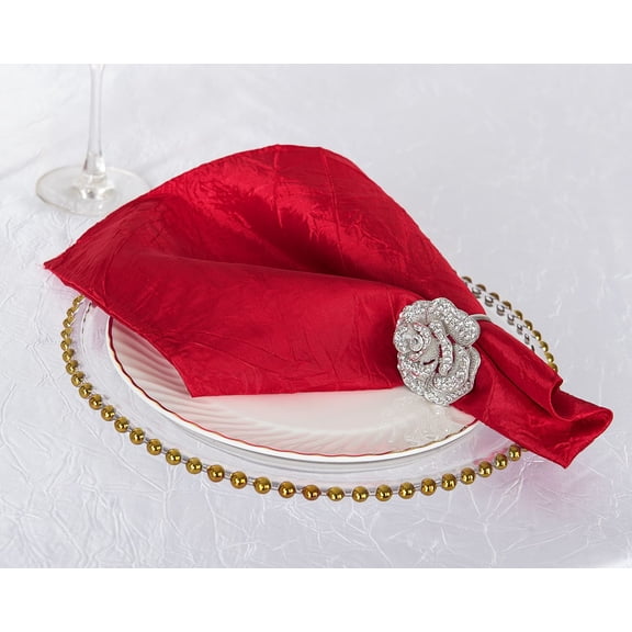 Wedding Linens Inc. (10pcs) 20"x 20" Crushed Crinkle Taffeta Napkins - Apple Red
