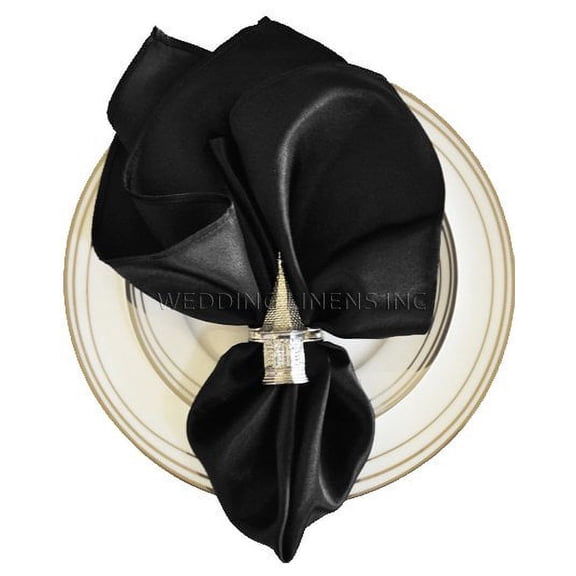 Wedding Linens Inc. (10pcs) 20'' x 20" Heavy Duty Satin Table Napkins Napkin for wedding Party Decorations Events - Black