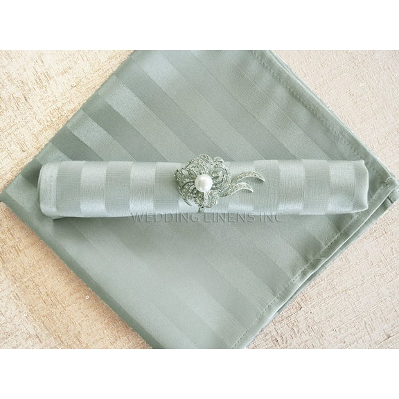 Wedding Linens Inc. (10pcs) 20"x 20" Stripe Jacquard Polyester Cloth Napkins for Wedding Party Reception Stripes Linen Napkin Event Catering Decorations - Silver