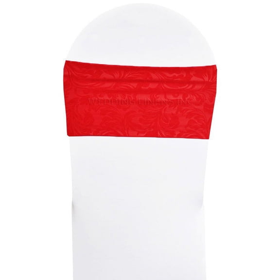 Wedding Linens Inc. (10pcs) 7"x 13" Embossed Spandex Chair Bands Lycra Stretch Elastic Chair Band Sashes Double Layered- Red