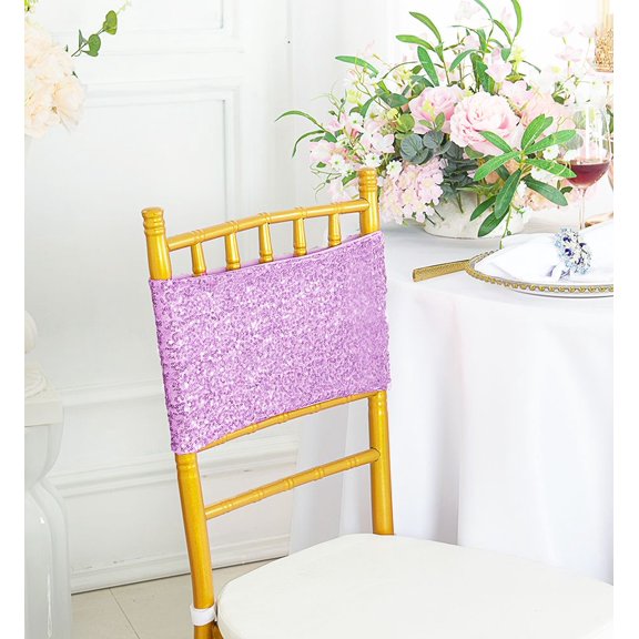 Wedding Linens Inc. (10pcs) 7"x 13" Sequin Glitz Spandex Elastic Lycra Stretch Chair Bands Chair Sashes for Wedding, Luxury Events, Party use - Lavender