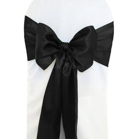 Wedding Linens Inc. (10pcs) 8" x 108" Satin Chair Sashes Chair Sash Bow ties for Wedding Party Catering Banquet Decoration Events - Black