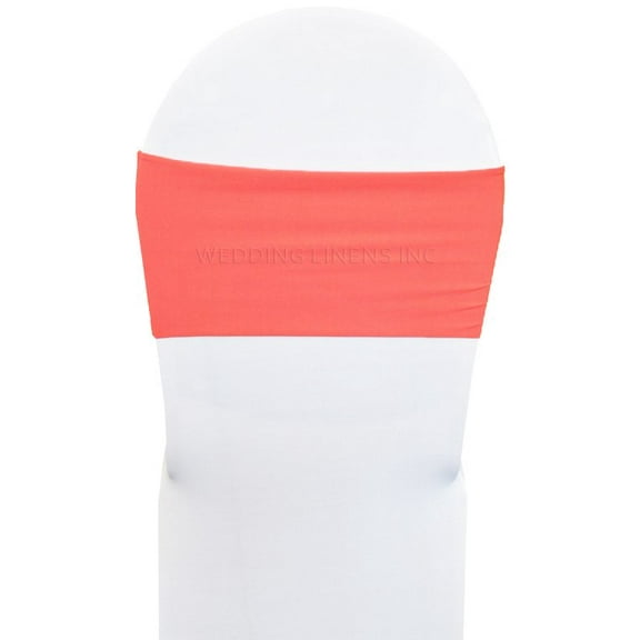 Wedding Linens Inc. (10pcs) Double Layered 7"x 13" Spandex Chair Bands Lycra Stretch Elastic Chair Band Sashes - Coral