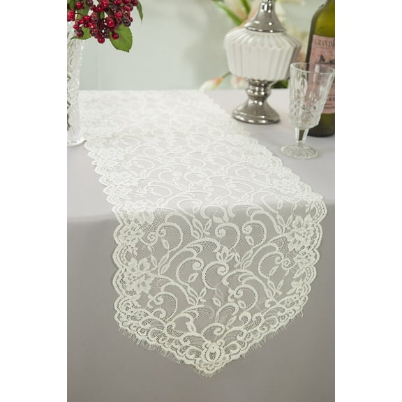 Wedding Linens Inc. 12" x 108" Chantilly Lace Table Runner for Wedding, Events, Dcor and Home Decoration use - Ivory