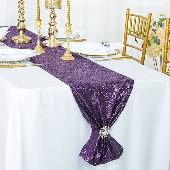 Wedding Linens Inc. 12"x108" Sequin Taffeta Table Runner for Wedding, Luxury Events, Party use - EggPlant