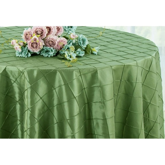 Wedding Linens Inc. 120" Pintuck Taffeta Seamless Linen Tableccloth for Party Wedding Reception Catering Dining Home Table Cover Linens - Clover Green