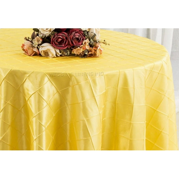 Wedding Linens Inc. 120" Pintuck Taffeta Seamless Linen Tableccloth for Party Wedding Reception Catering Dining Home Table Cover Linens - Canary Yellow