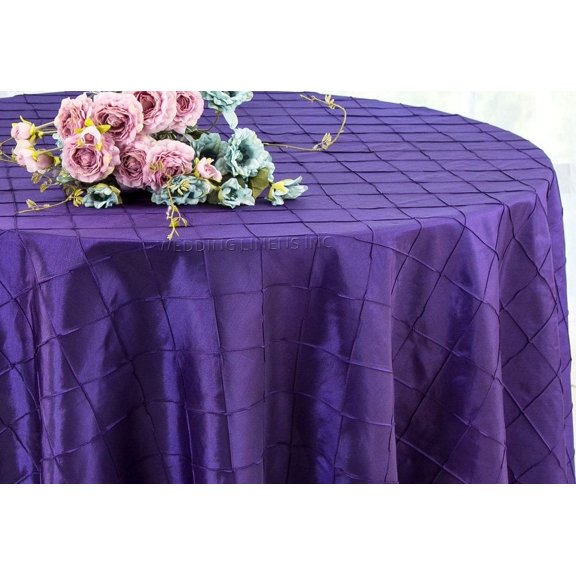 Wedding Linens Inc. 120" Pintuck Taffeta Seamless Linen Tableccloth for Party Wedding Reception Catering Dining Home Table Cover Linens - Regency Purple