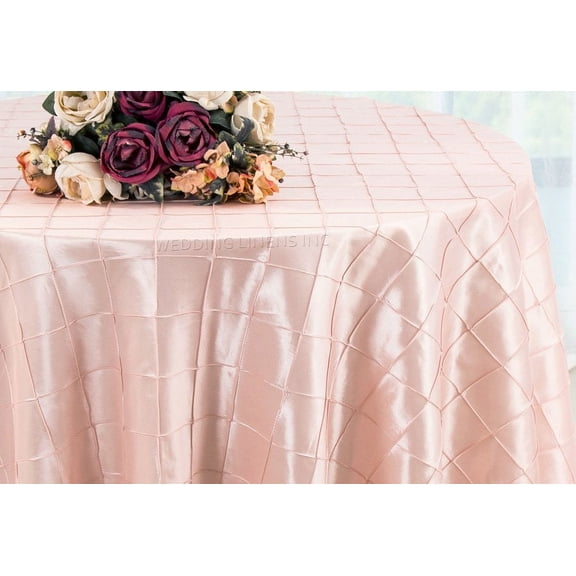 Wedding Linens Inc. 120" Pintuck Taffeta Seamless Linen Tableccloth for Party Wedding Reception Catering Dining Home Table Cover Linens - Blush Pink