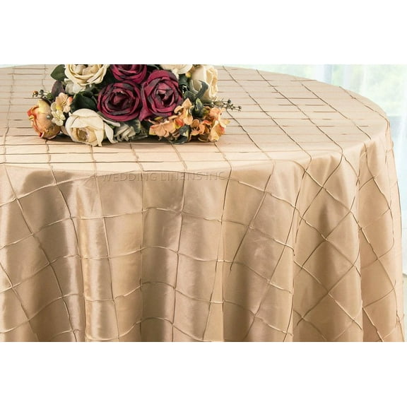 Wedding Linens Inc. 120" Pintuck Taffeta Seamless Linen Tableccloth for Party Wedding Reception Catering Dining Home Table Cover Linens - Champagne