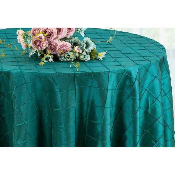 Wedding Linens Inc. 120" Pintuck Taffeta Seamless Linen Tableccloth for Party Wedding Reception Catering Dining Home Table Cover Linens - Oasis