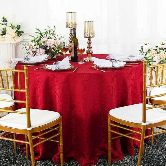 Wedding Linens Inc. 120" Round Damask Jacquard Polyester Tablecloth Table Cover Linens - Apple Red