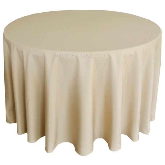 Wedding Linens Inc. 120'' Round Premium(200 GSM) Polyester Linen Tablecloth - Champagne