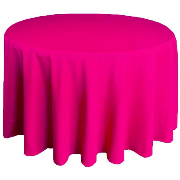 Wedding Linens Inc. 120'' Round Premium(200 GSM) Polyester Linen Tablecloth - Fuchsia