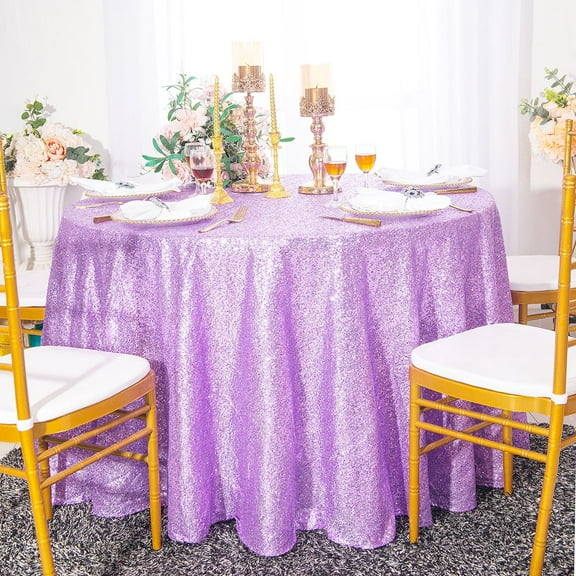 Wedding Linens Inc. 120" Round Sequin Glitz Taffeta Tablecloth - Lavender