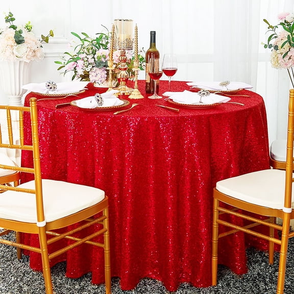 Wedding Linens Inc. 120" Round Sequin Taffeta Tablecloth - Red