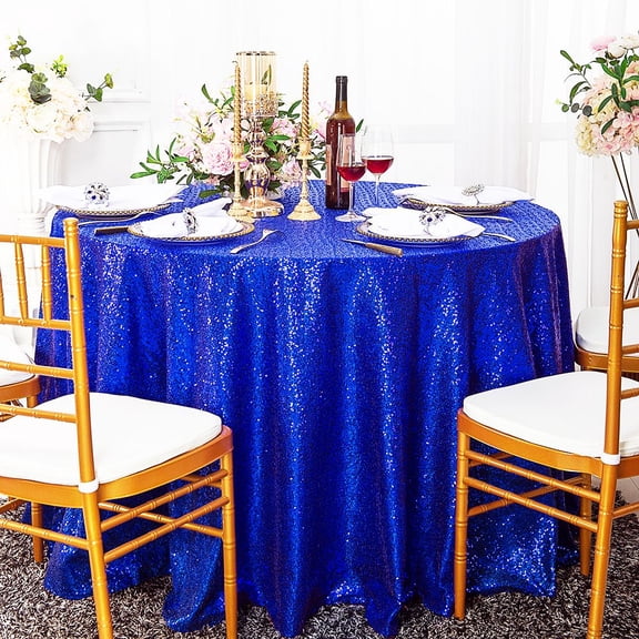 Wedding Linens Inc. 120" Round Sequin Taffeta Tablecloth - Royal Blue