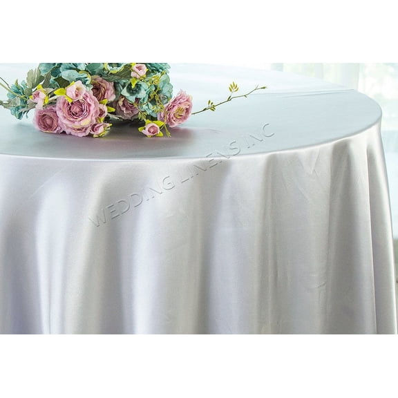 Wedding Linens Inc. 120 inch Round Satin Tablecloth Satin Table Cover Linens - Platinum