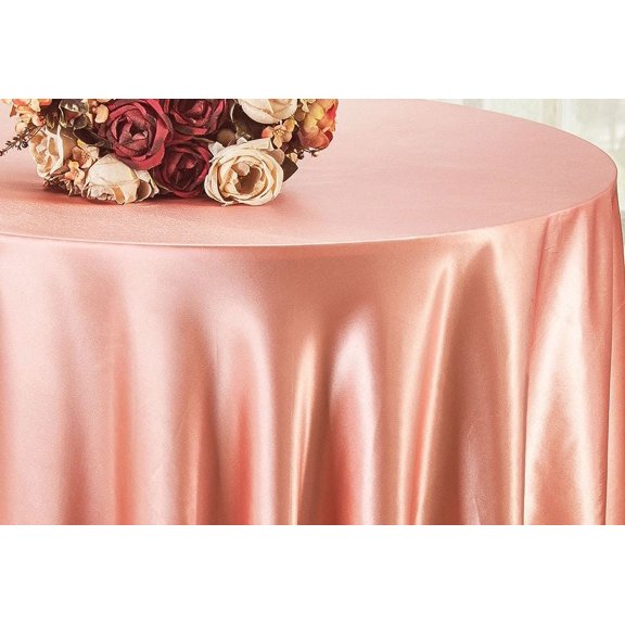 Wedding Linens Inc. 120 inch Round Satin Tablecloth Satin Table Cover Linens - Rose Pink