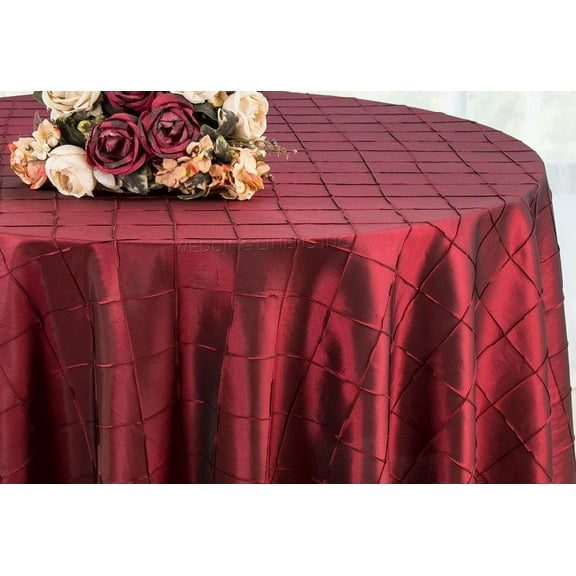 Wedding Linens Inc. 132" Pintuck Taffeta Round Linen Tableccloth for Party Wedding Reception Catering Dining Home Table Cover Linens - Burgundy