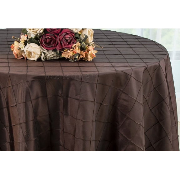 Wedding Linens Inc. 132" Pintuck Taffeta Round Linen Tableccloth for Party Wedding Reception Catering Dining Home Table Cover Linens - Chocolate