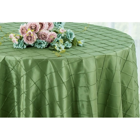 Wedding Linens Inc. 132" Pintuck Taffeta Round Linen Tableccloth for Party Wedding Reception Catering Dining Home Table Cover Linens - Clover Green