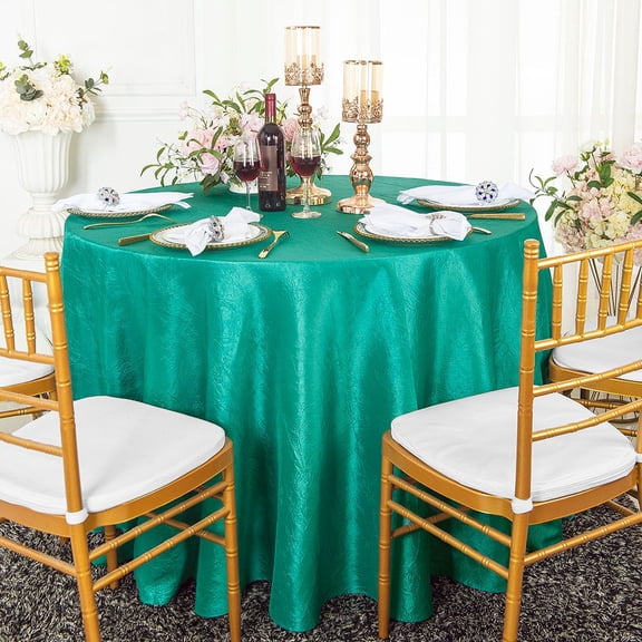 Wedding Linens Inc. 132" Round Crushed Taffeta Tablecloth Crinkle Taffeta Tablecloths Table Cover Linens for Wedding, Events, Decorations - Jade