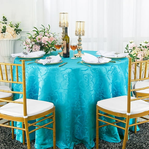 Wedding Linens Inc. 132" Round Damask Jacquard Polyester Tablecloth Table Cover Linens - Turquoise