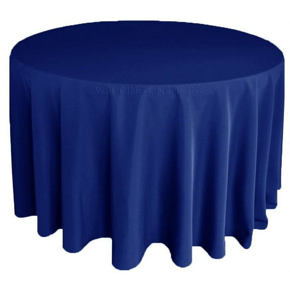 Wedding Linens Inc. 132'' Round Premium (200 GSM) Polyester Linen Tablecloth - Navy Blue