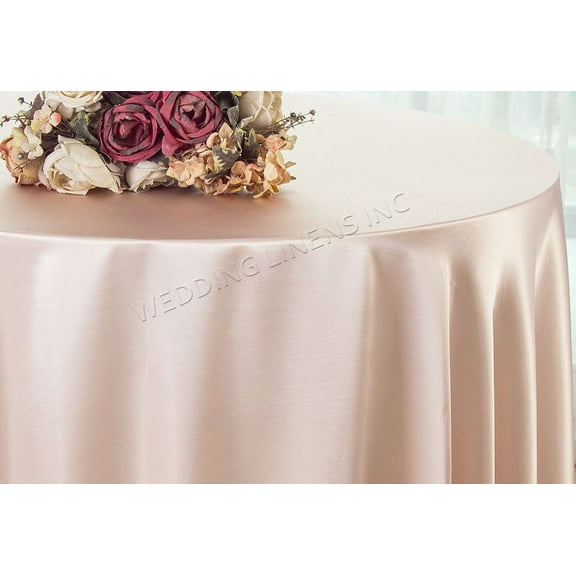 Wedding Linens Inc. 132" Round Satin Tablecloth Table Cover Linens - Blush Pink