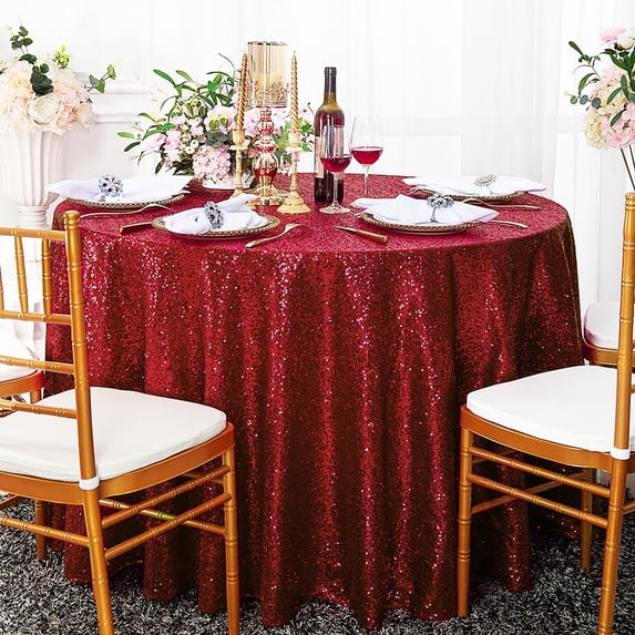 Wedding Linens Inc. 132" Round Sequin Taffeta Tablecloth -AppleRed
