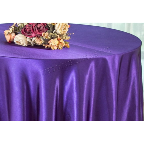Wedding Linens Inc. 132 inch Round Satin Tablecloth Table Cover Linens - Regency Purple