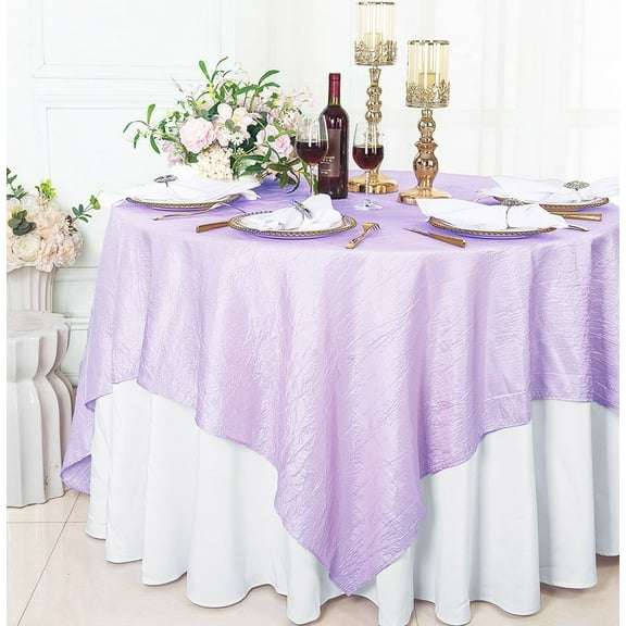 Wedding Linens Inc. 1pc 85 x 85 inch Square Crushed Crinkle Taffeta Table Overlays Topper - Lavender