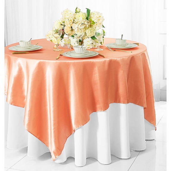 Wedding Linens Inc. (2 pcs) 54 inch Satin Square Table Overlay Topper - Apricot / Peach