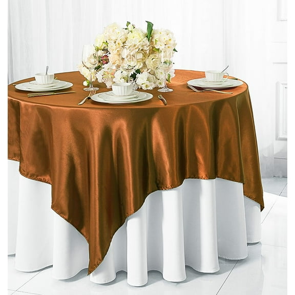 Wedding Linens Inc. (2 pcs) 54 inch Satin Square Table Overlay Topper - Copper