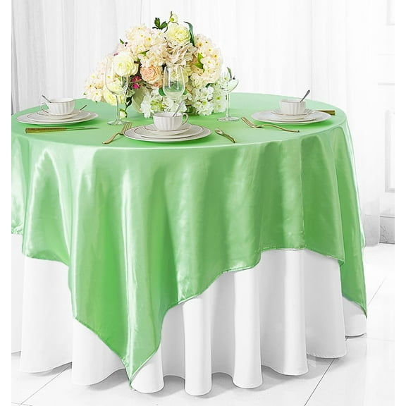 Wedding Linens Inc. (2 pcs) 54 inch Satin Square Table Overlay Topper - Mint Green