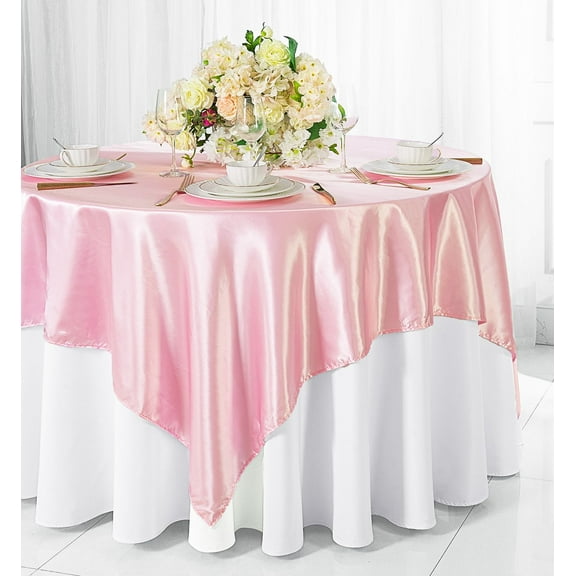 Wedding Linens Inc. (2 pcs) 54 inch Satin Square Table Overlay Topper - Pink