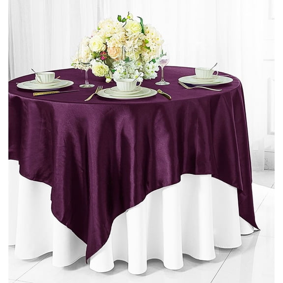 Wedding Linens Inc. (2 pcs) 54 inch Satin Square Table Overlay Topper - Plum
