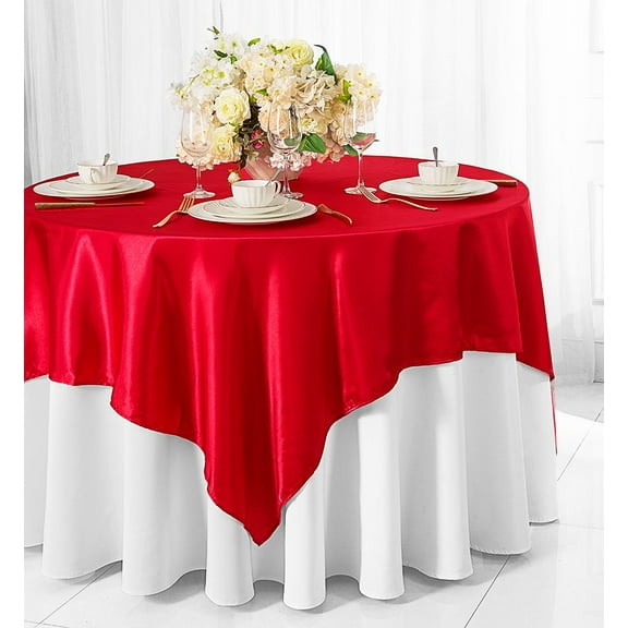 Wedding Linens Inc. (2 pcs) 54 inch Satin Square Table Overlay Topper - Red