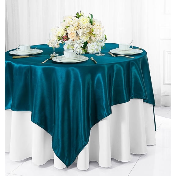 Wedding Linens Inc. (2 pcs) 54 inch Satin Square Table Overlay Topper - Serene