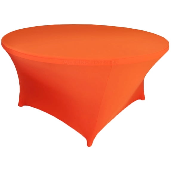 Wedding Linens Inc. (200 GSM) Premium 5 FT (60")Round Spandex Stretch Fitted Table Cover Tablecloths - Orange