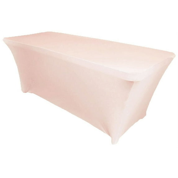 Wedding Linens Inc. (200 GSM) Premium 5 FT Rectangular Spandex Stretch Fitted Table Cover Tablecloths - Blush Pink/Rose Gold