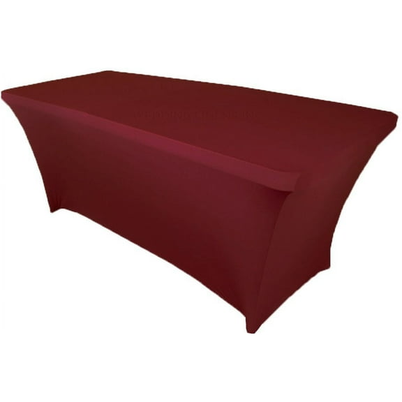 Wedding Linens Inc. (200 GSM) Premium 5 FT Rectangular Spandex Stretch Fitted Table Cover Tablecloths - Burgundy