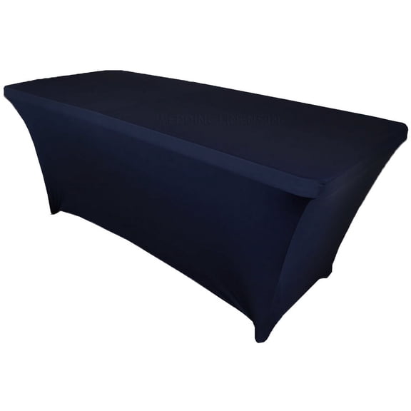 Wedding Linens Inc. (200 GSM) Premium 5 FT Rectangular Spandex Stretch Fitted Table Cover Tablecloths - Navy Blue
